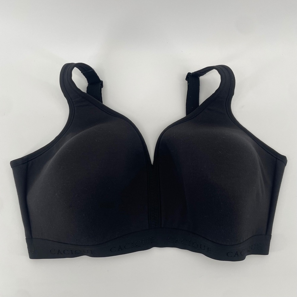 Cacique No-Wire Bra Women 42DDD Black Lightly Lined Plunge Logo Band